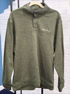 Eddie Bauer Olive Green Snap-Placket Pullover Sweatshirt